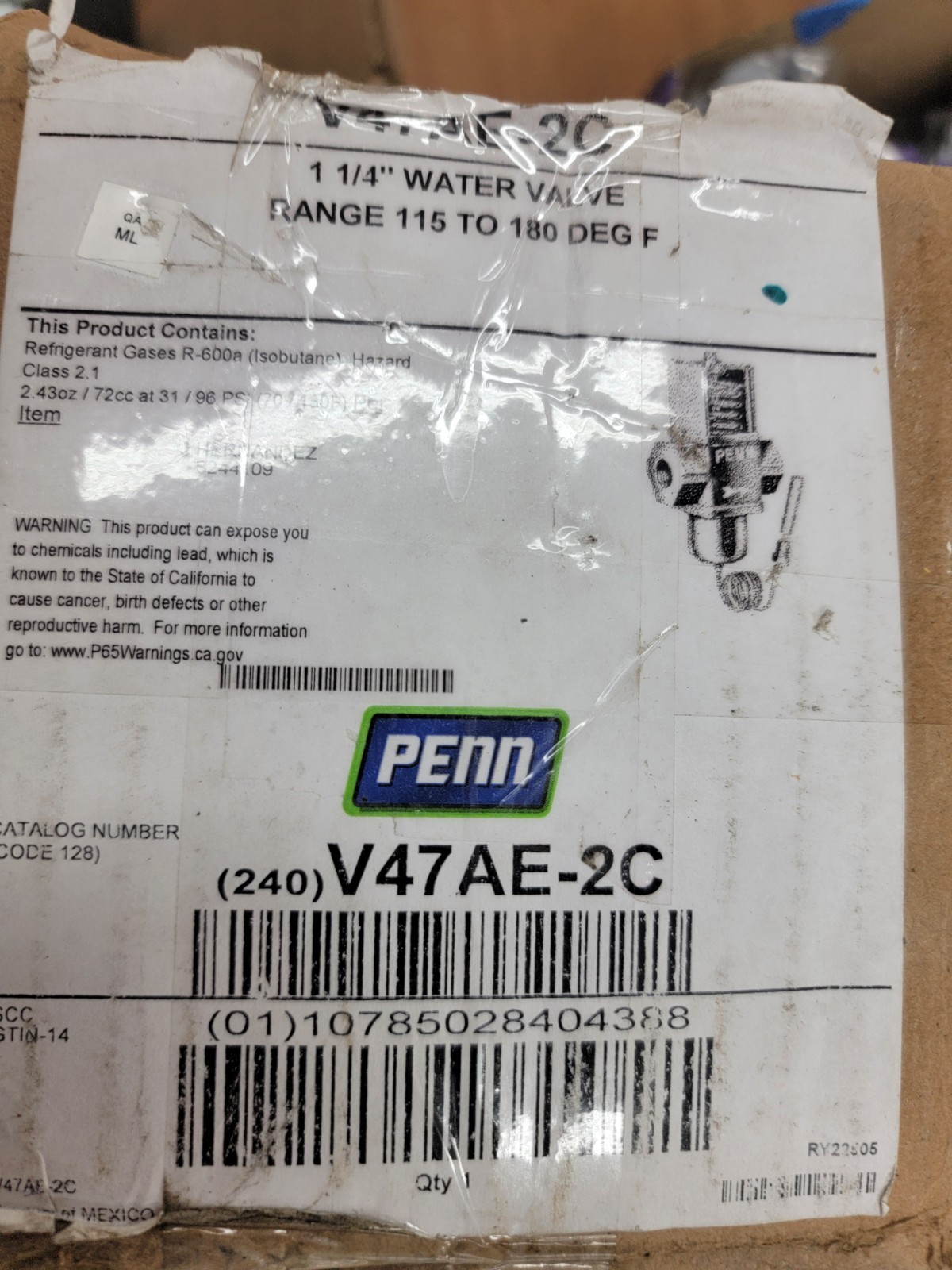 Johnson Controls V47AE-2C 1/4″ Water Valve Range 115-180 Deg F, 20RG40.