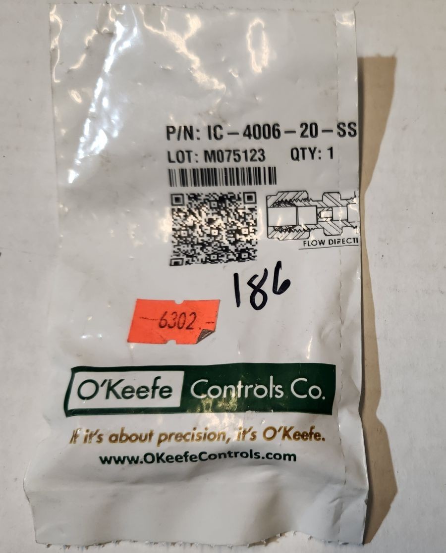 NEW OKEEFE 1C-4006-20-SS RESTRICTING ORIFICE Compression Fittings Tube 1/4 OD