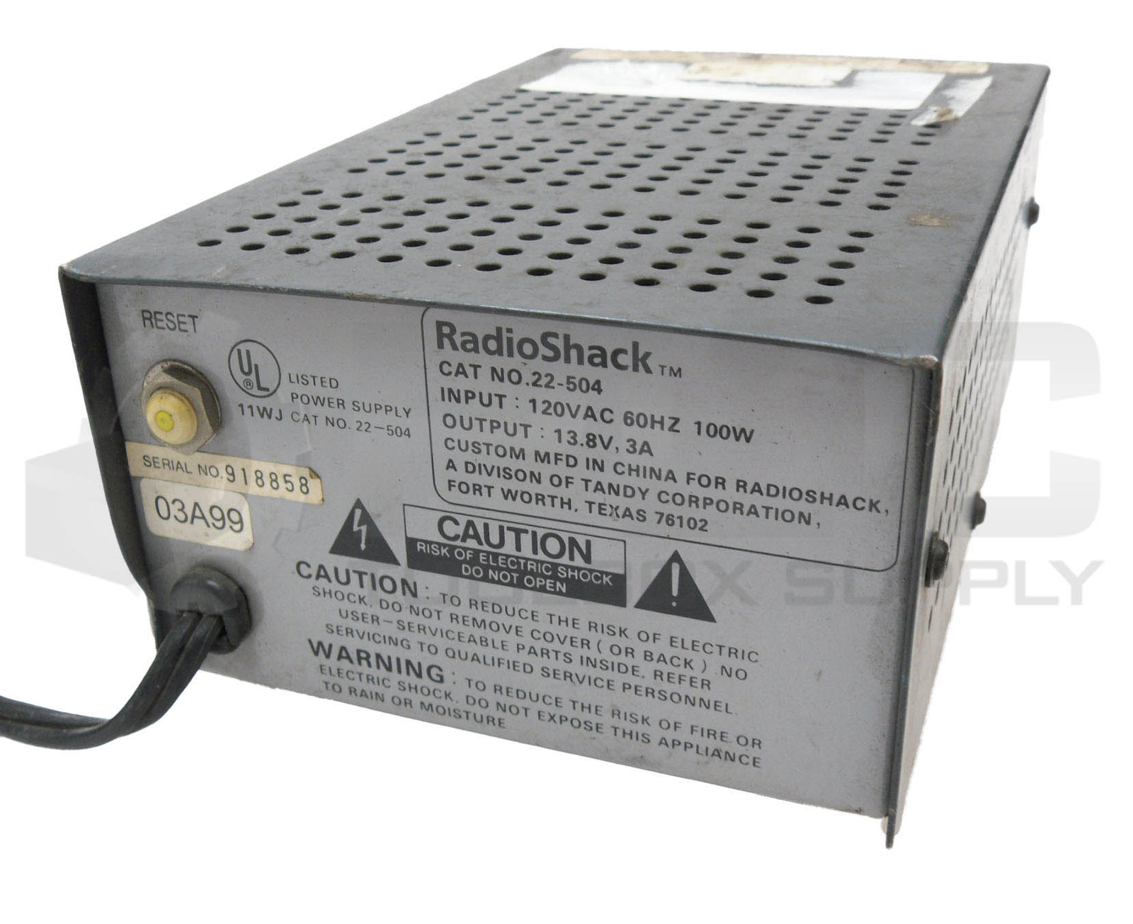 RADIO SHACK 22-504 REGULATED POWER SUPPLY 120VAC 60HZ 100W 13.8V 3A