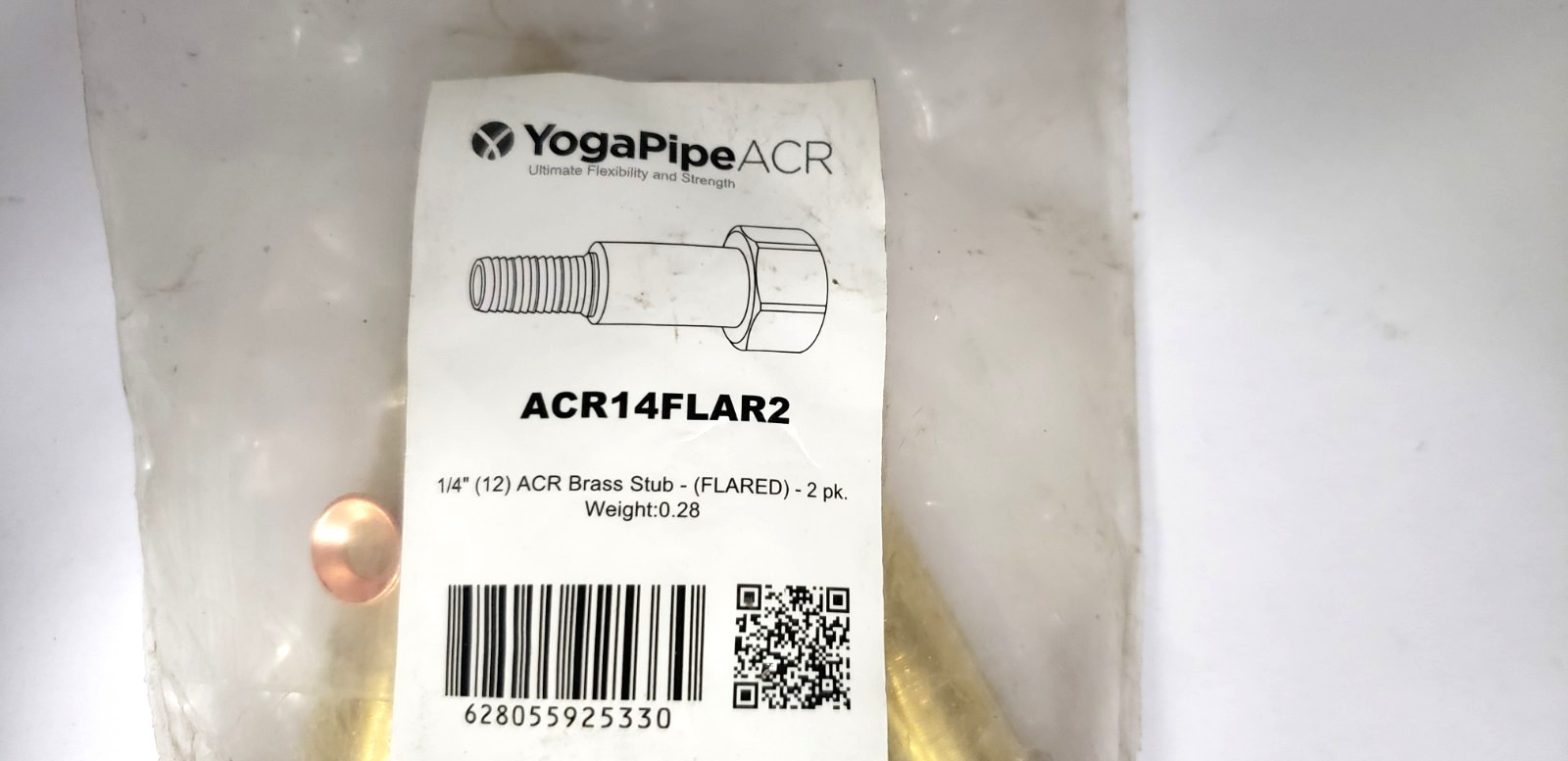 YOGAPIPE ACR14FLAR2 1/4″ ACR BRASS STUB, FLARED, PACKAGE OF 2, NIB
