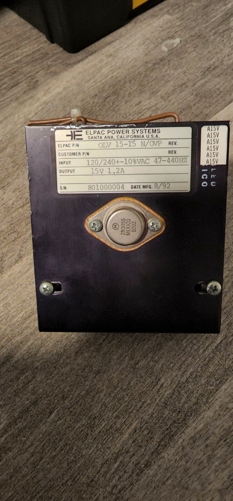 Elpac Power Systems 15V / 1.2A Power Supply, OLV 15-15 N/OVP
