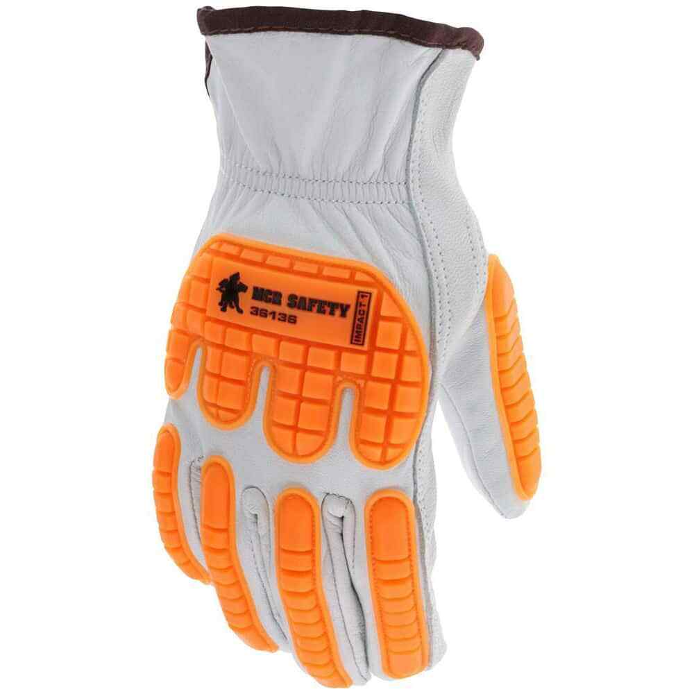MCR Safety 36136L Gloves: Size L, Goatskin Brown, Padded Palm Grip