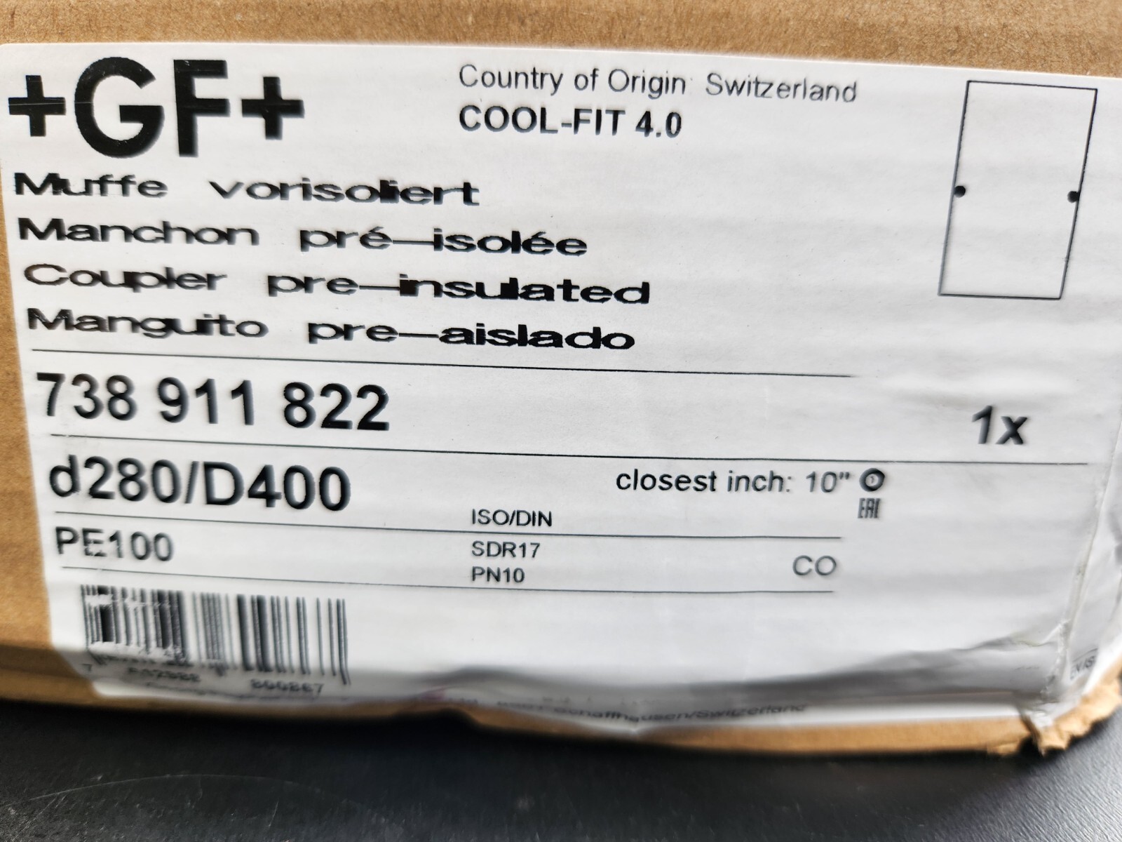 +GF+ GF COOL-FIT 4.0 sleeve, Ø280 / 400mm 176280, PE100