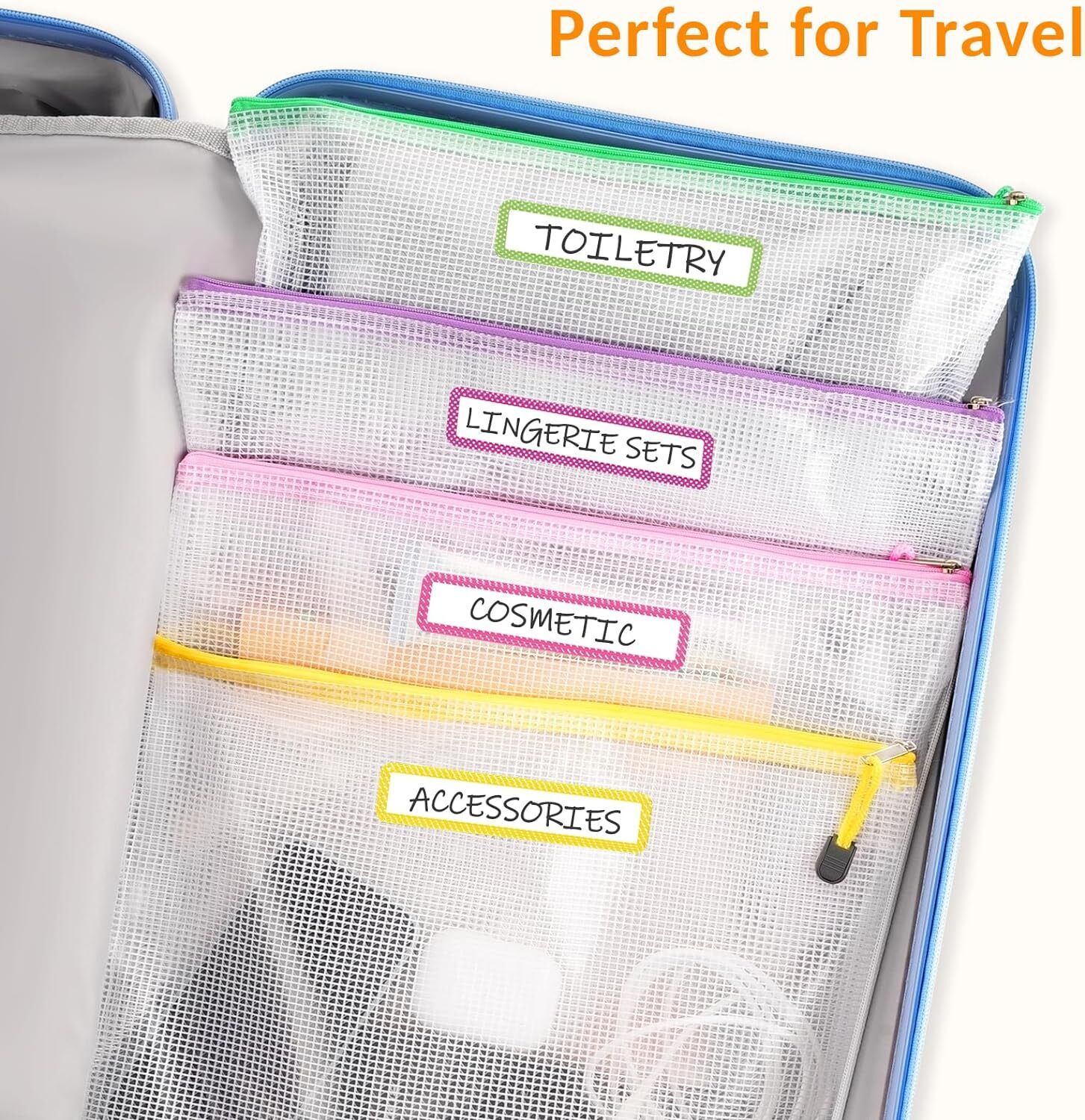 Sooez 24 Pack Mesh Zipper Pouch with Sticky Labels, A4 Size 12 Colors