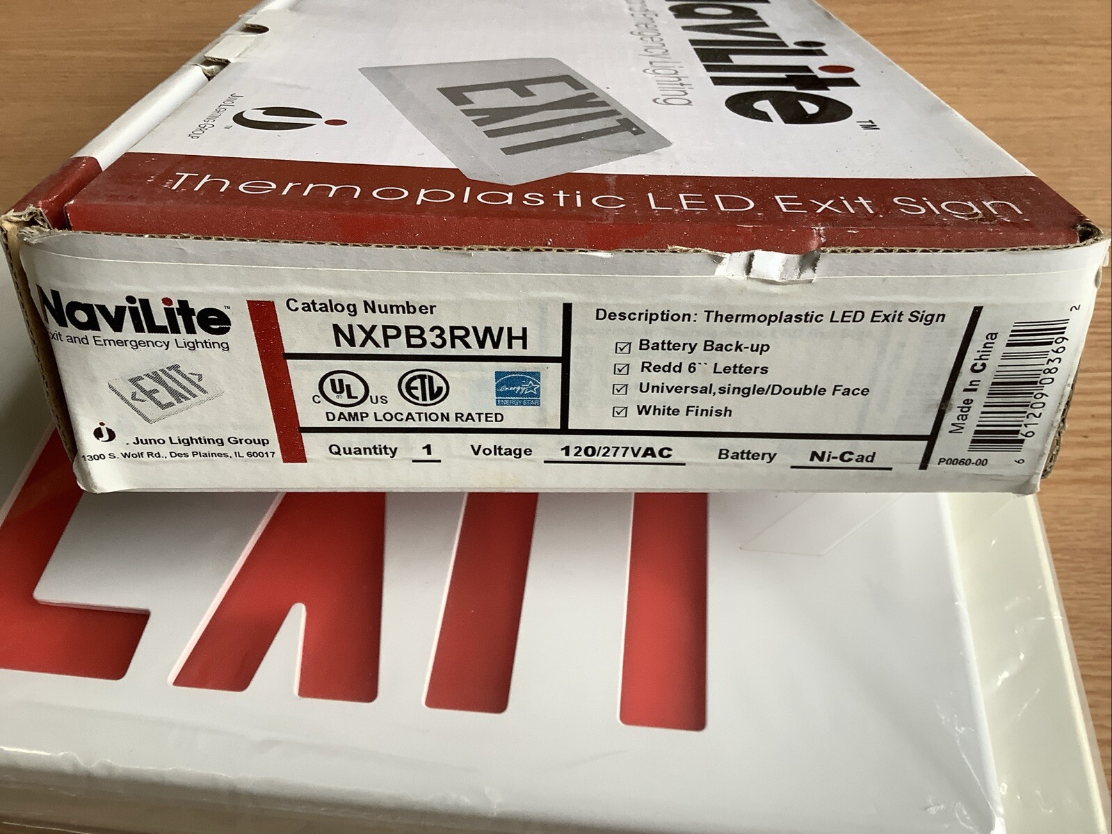 1 NEW NAVILITE NXPB3RWH THERMOPLASTIC LED EXIT SIGN NIB