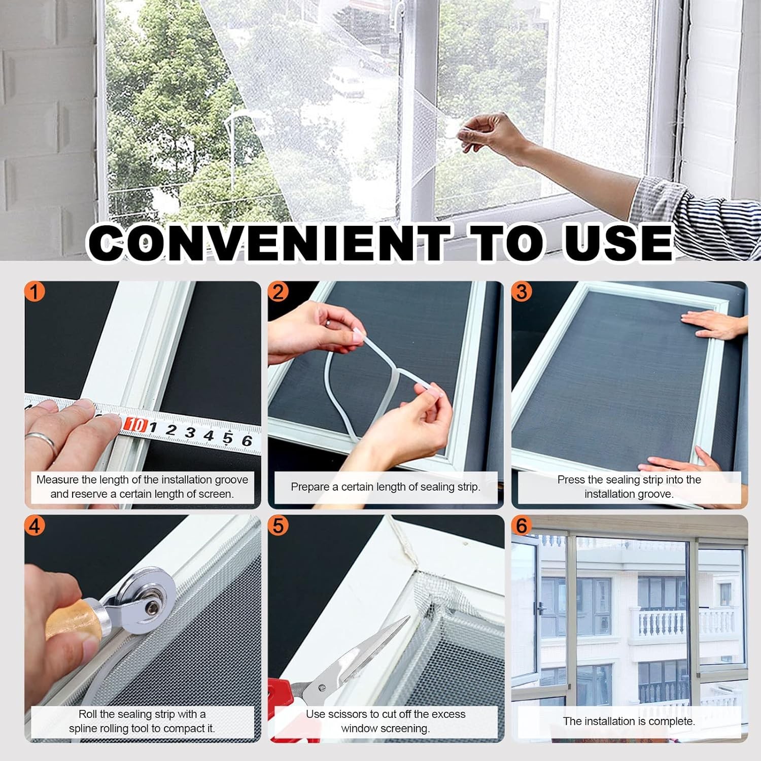 Tanstic 7Pcs Window Screen Mesh and Door Repair 47”W X 98”L, Black