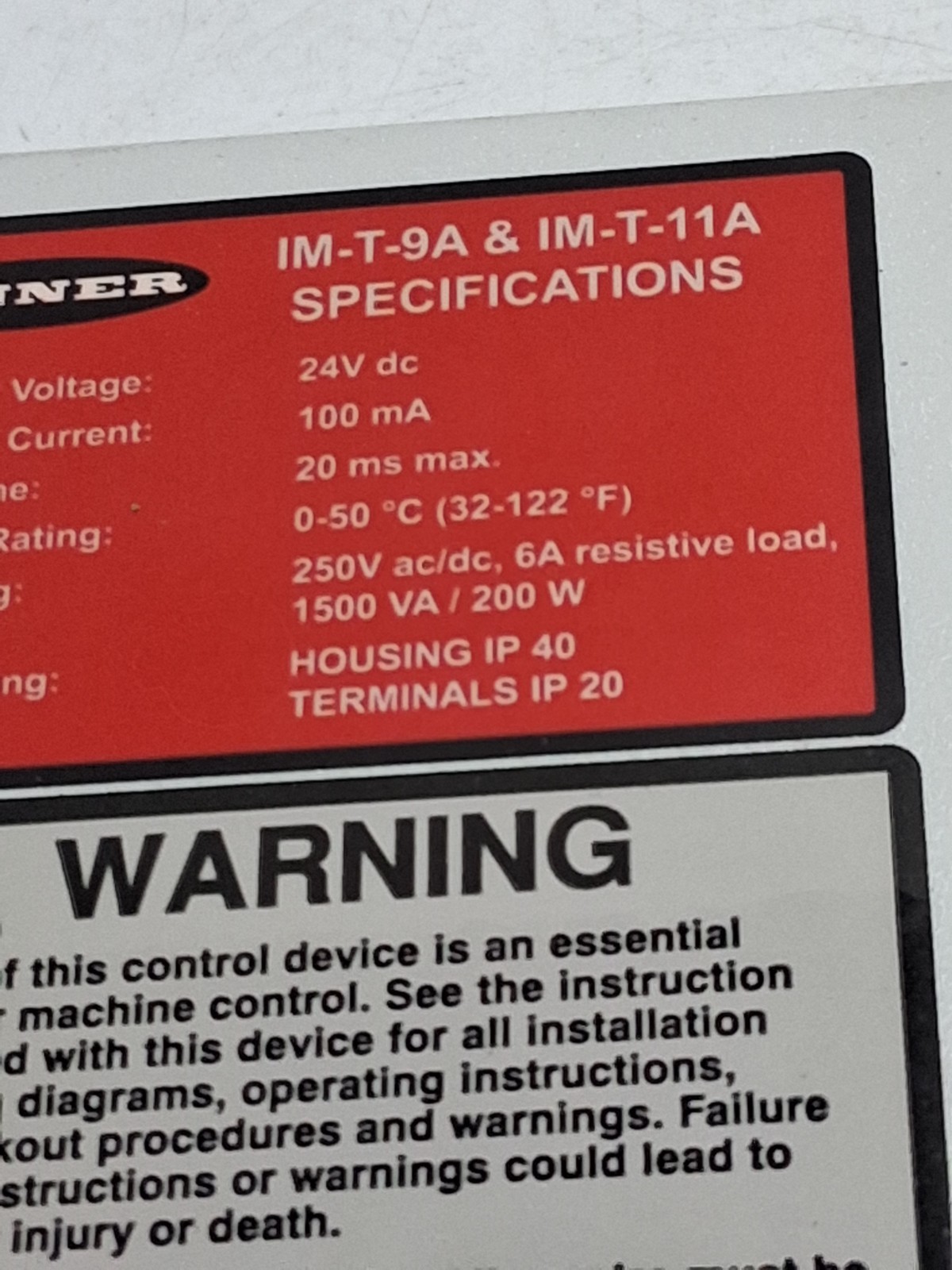 BANNER IM-T-9A RELAY MODULE SAFETY LIGHT 24VDC 100MA NC/NO NNB