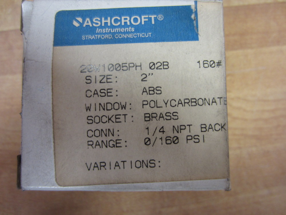 Ashcroft 20W1005PH 02B Pressure Gauge 0-160 20W1005PH02B