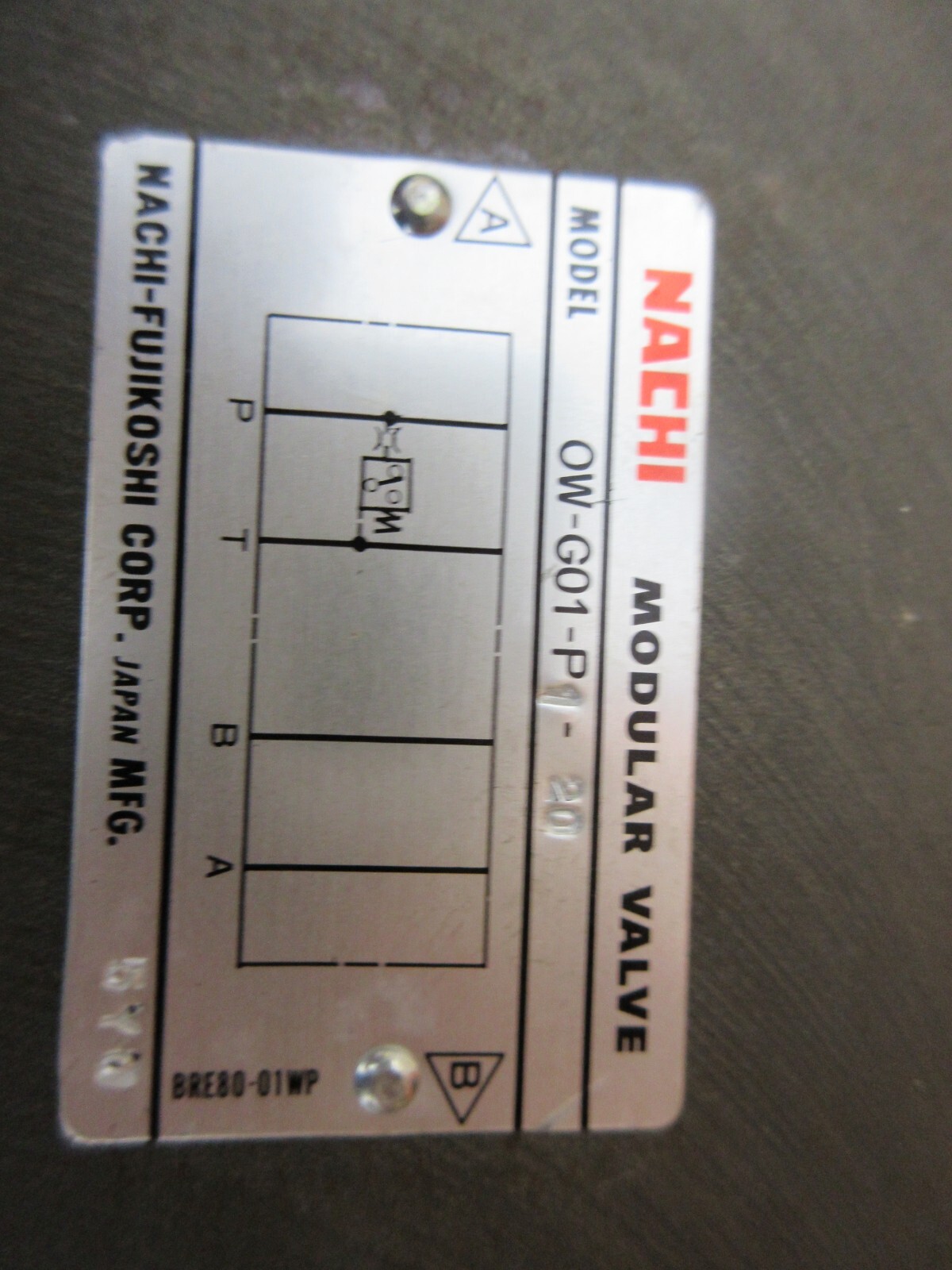 NACHI MODULAR VALVE OW-G01-P1-20 MORI SEIKI CL-25B CNC LATHE 0W-G01-P1-20