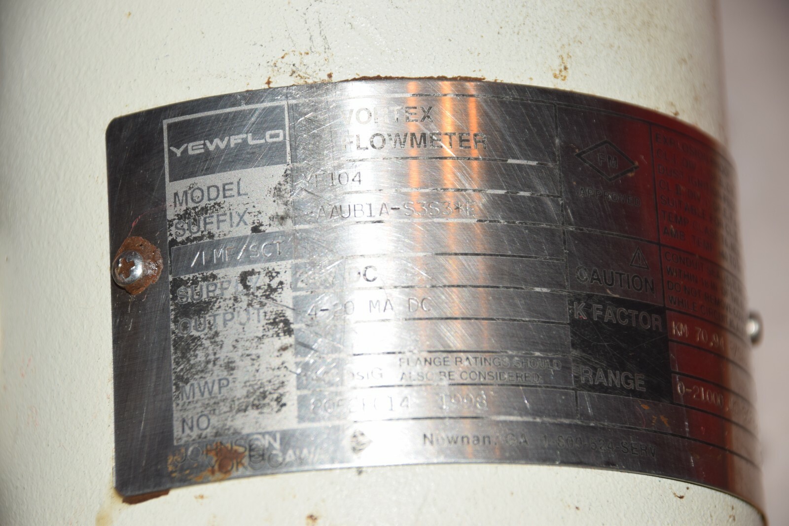YOKOGAWA YEWFLO YF104-AAUB1A-5353*E USG 24VDC 0-21000.00 VORTEX FLOWMETER