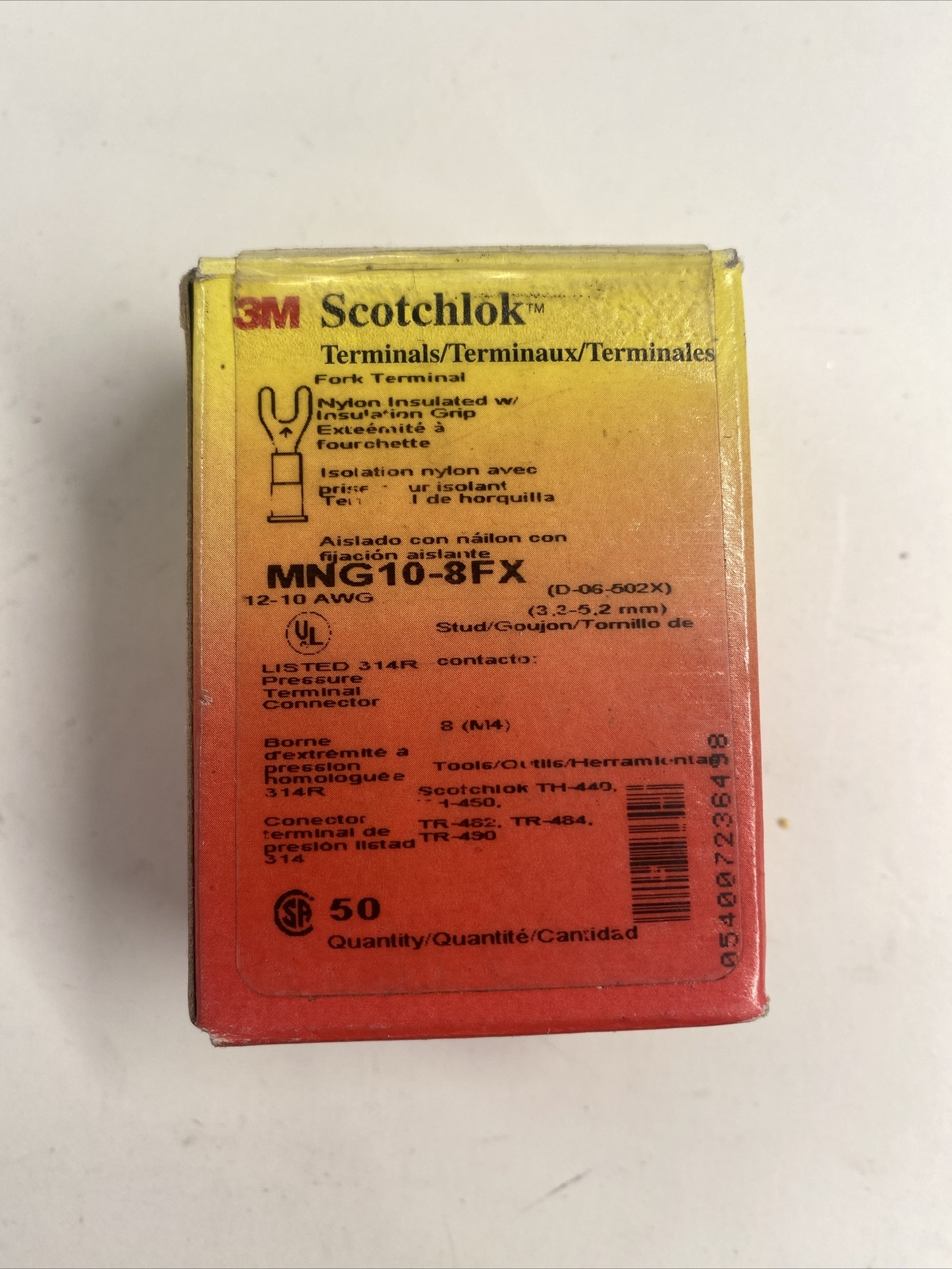 3M Mng10-8Fx 12-10 Awg Nylon Fork Terminal #8 Stud Pk50