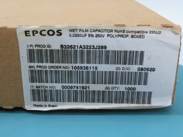 EPCOS B32621A3223J289 Qty of 100 per Lot Film Capacitors 0.022uF 250 5%