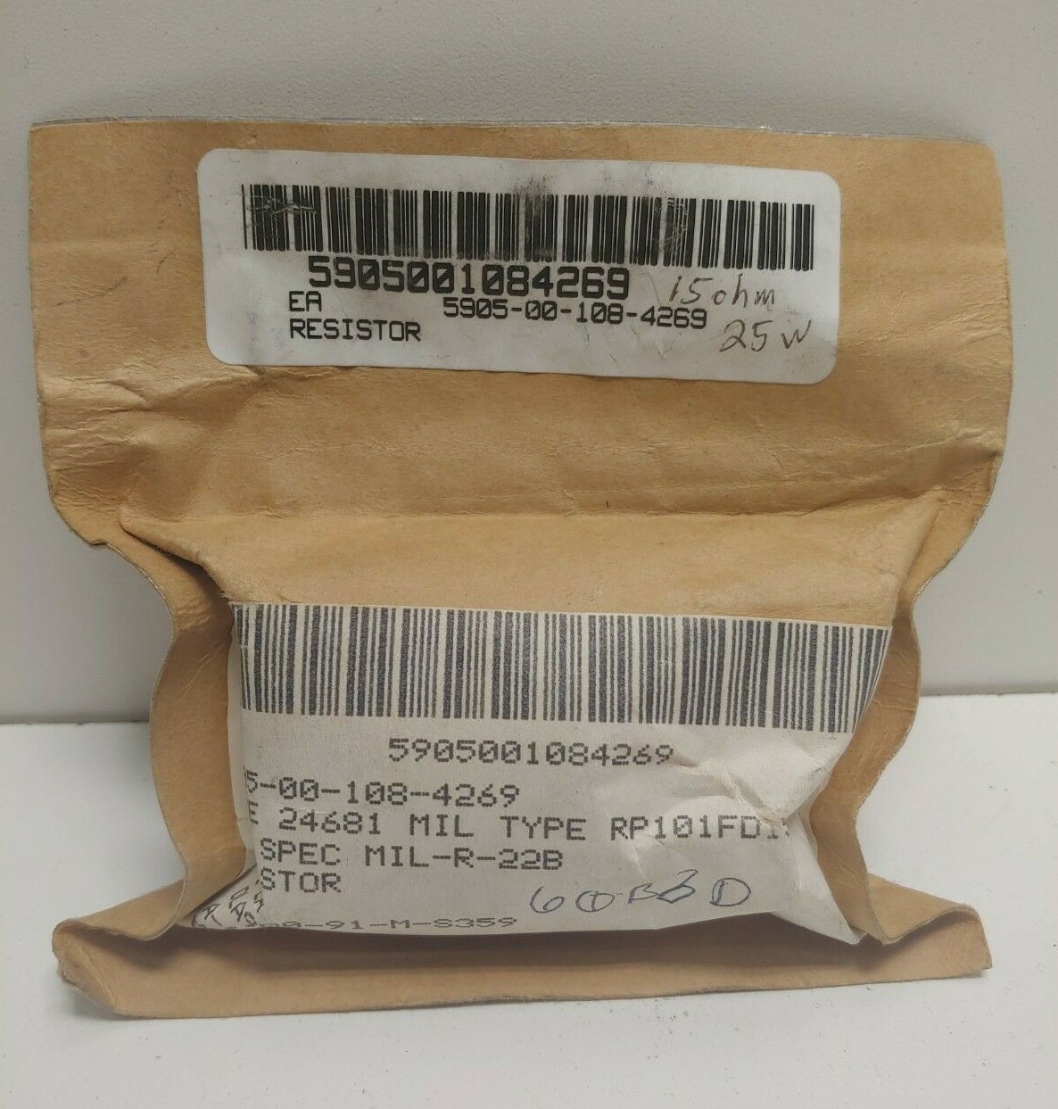 NEW! MIL-SPEC 25W 15 OHM RESISTOR 5905-00-108-4269 RP101FD150KK
