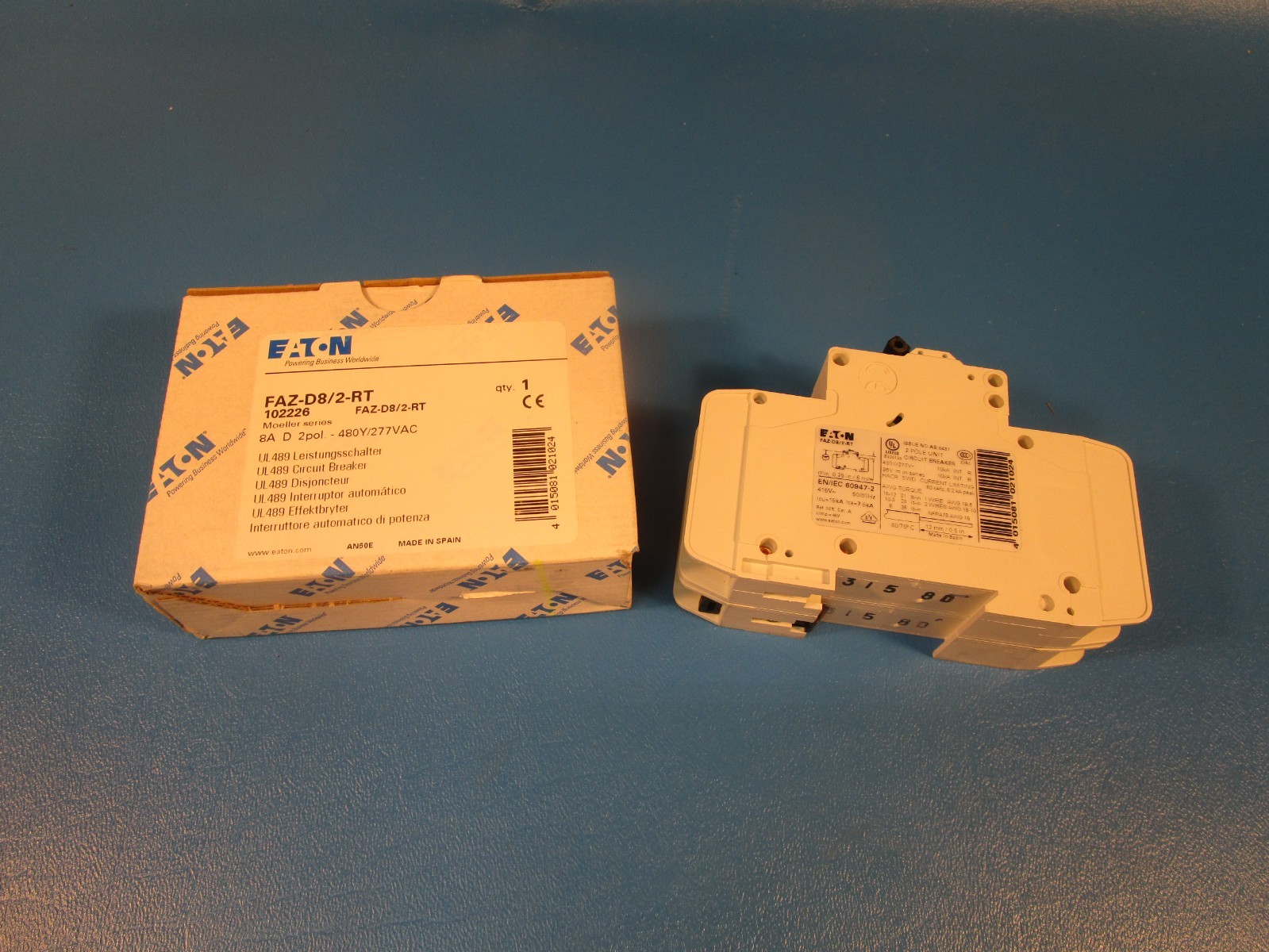EATON FAZ-D8/2-RT, Industrial Miniature Circuit Breaker, 8 A, 2 Pole, 277 V