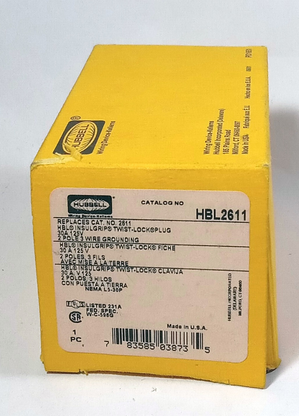 1 NEW HUBBELL HBL22611 30A 125V 2P3W TWIST LOCK PLUG NIB ***MAKE OFFER***