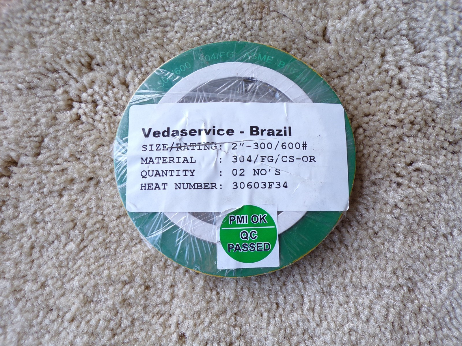 Spiral Wound Gasket 2″-300 / 600# – Vedaservice 304 / FG / CS-OR @d3
