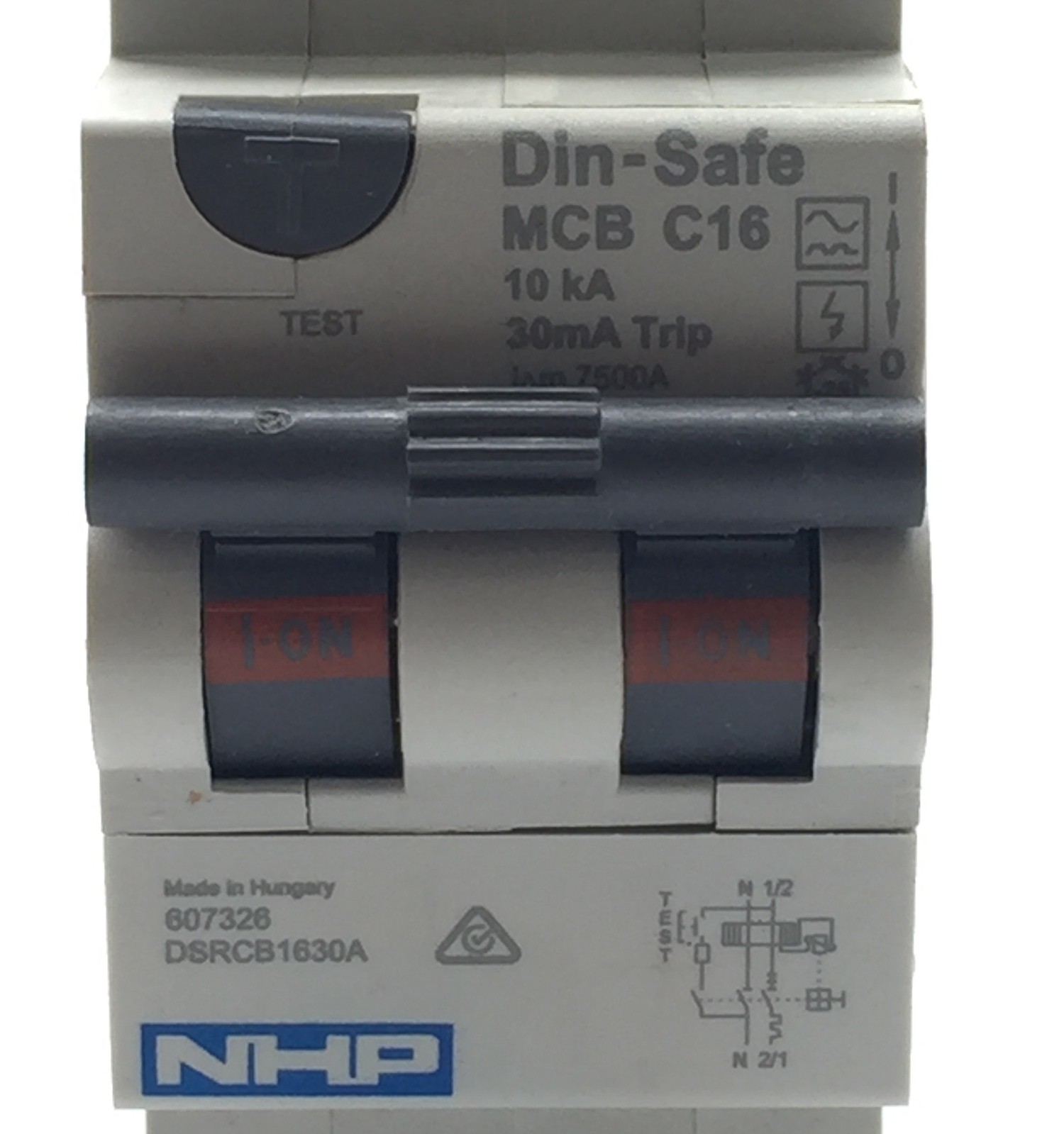 NHP DSRCB1630A Din-Safe MCB C16 16A 10kA 1P+N C Curve 30mA