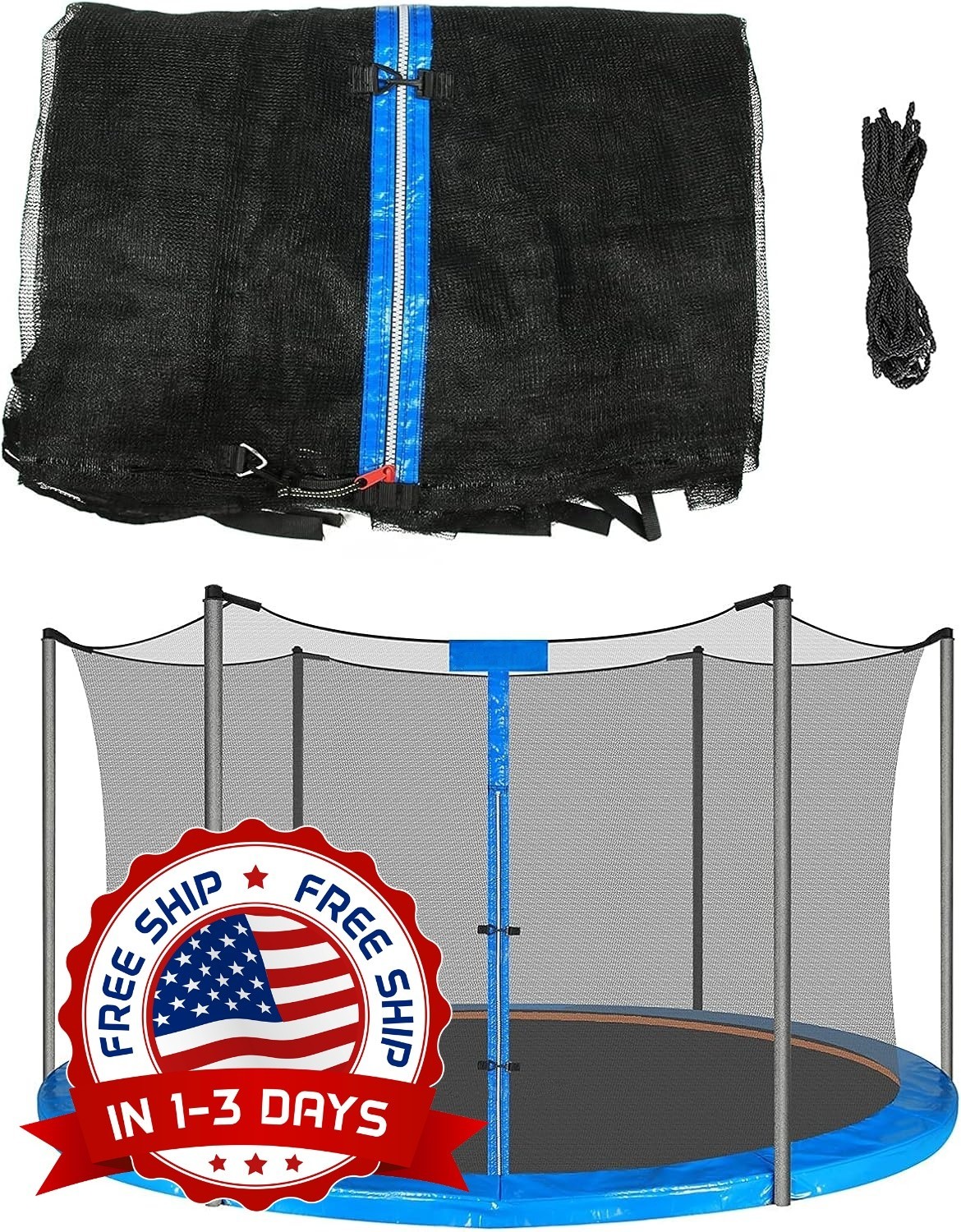 Red de seguridad de repuesto para trampolín con marco de 6 postes rectos, US NEW