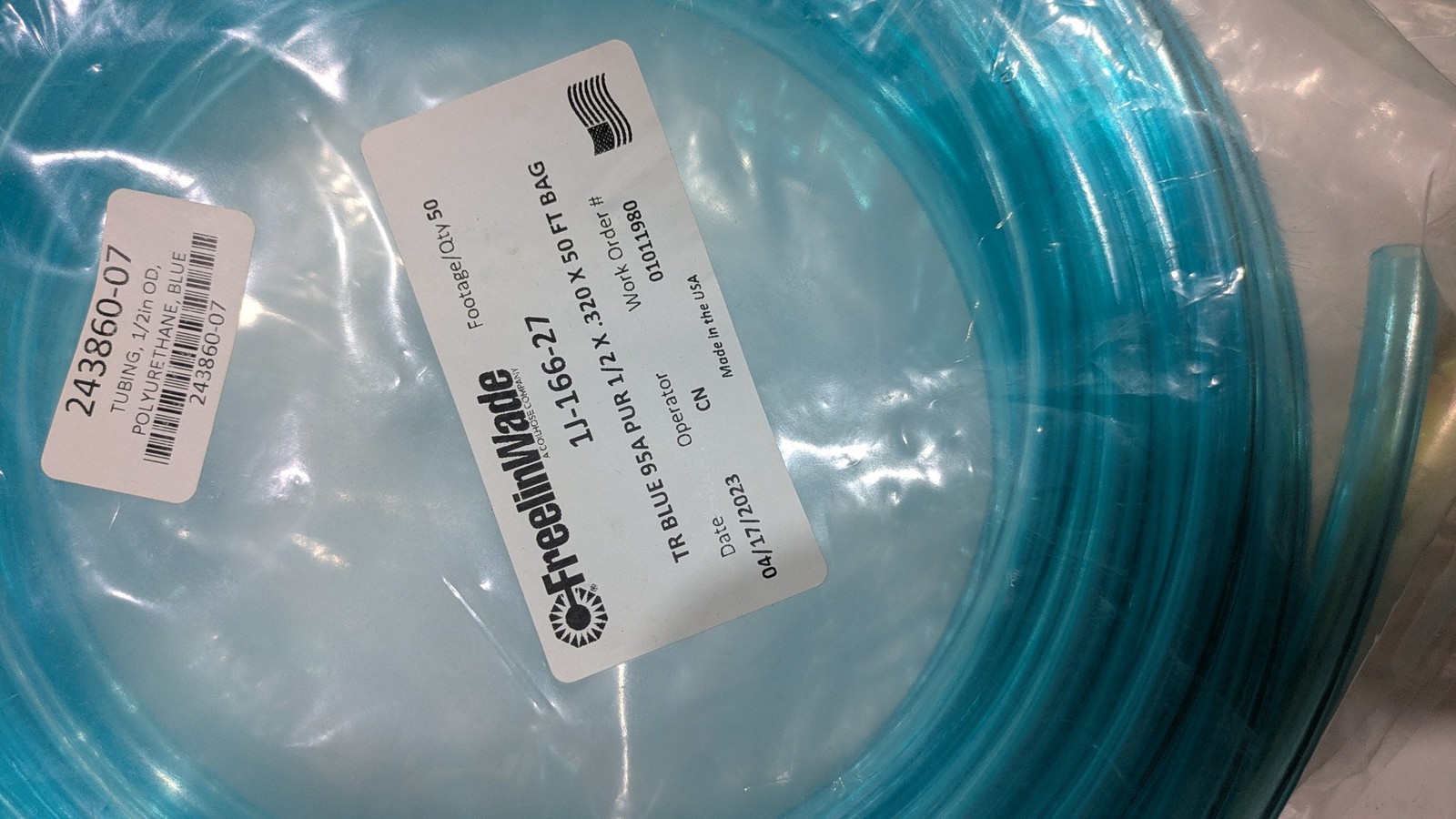 FreelinWade 1J-166-27 TR BLUE 95A PUR 1/2 X .320 X 50 FT BAG
