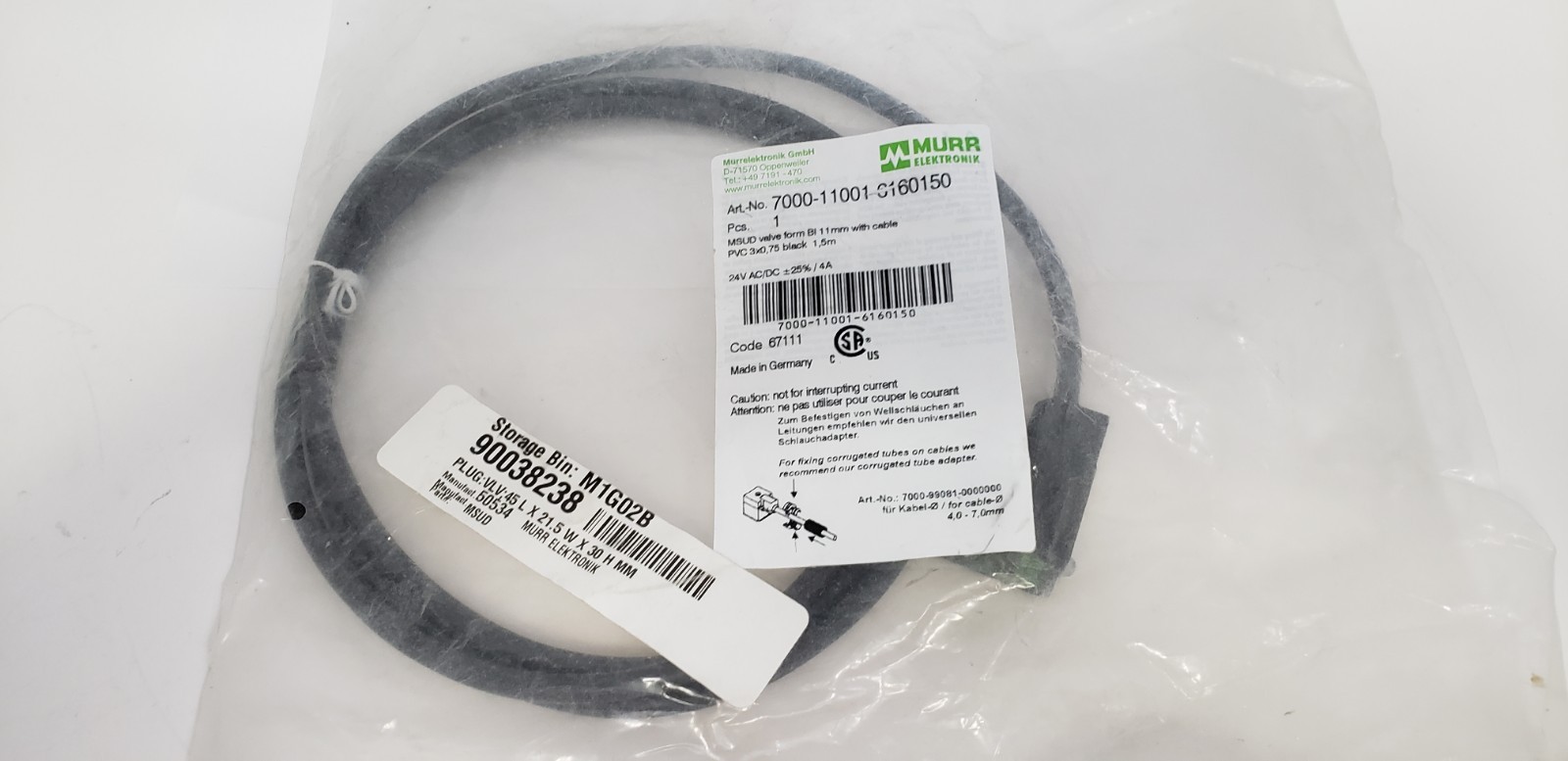 MURR ELEKTRONIK 7000-11001-6160150 PLUG CONNECTOR, 24VAC/DC, 4A, NIB