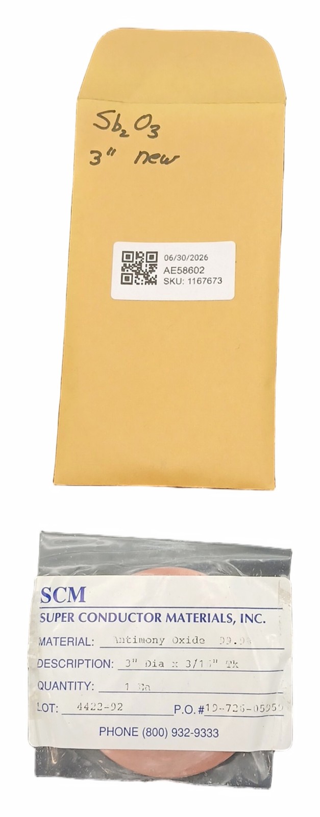Antimony Oxide Sb2O3 Sputter Target 3in 3/16in Thick 99.99%