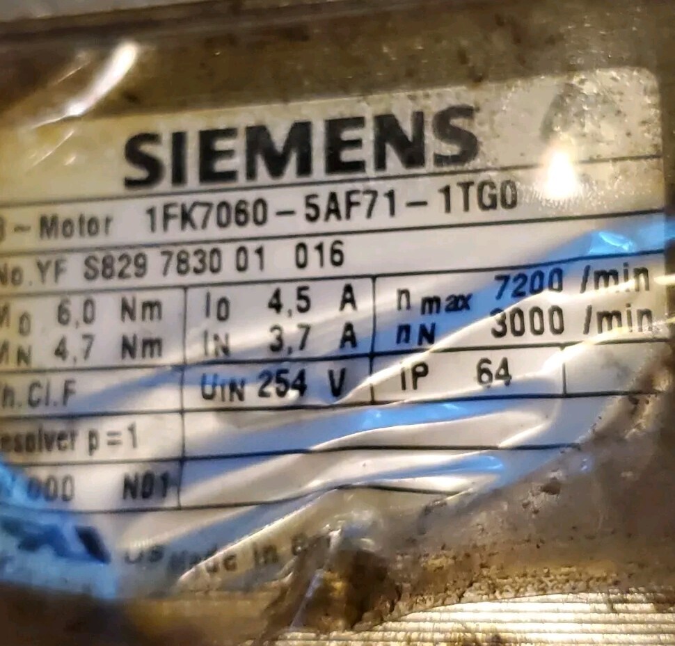 Parts Unit, As Is SIEMENS 1FK7060-5AF71-1TG0 Servo Motor