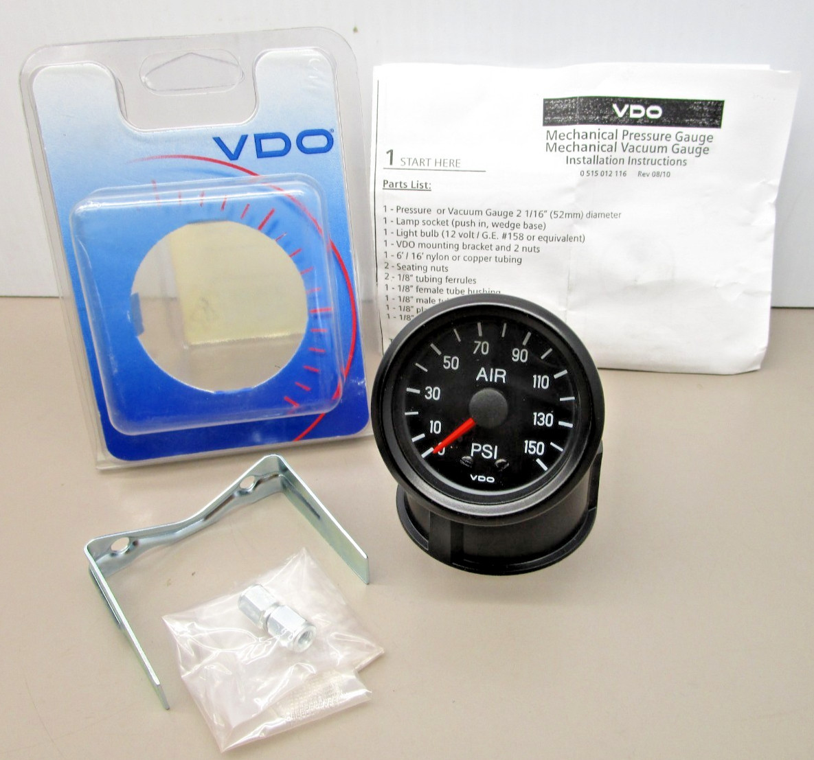 VDO 151070144 2″ GA-52 Single Tank Mechanical Air Pressure Gauge 0-150psi