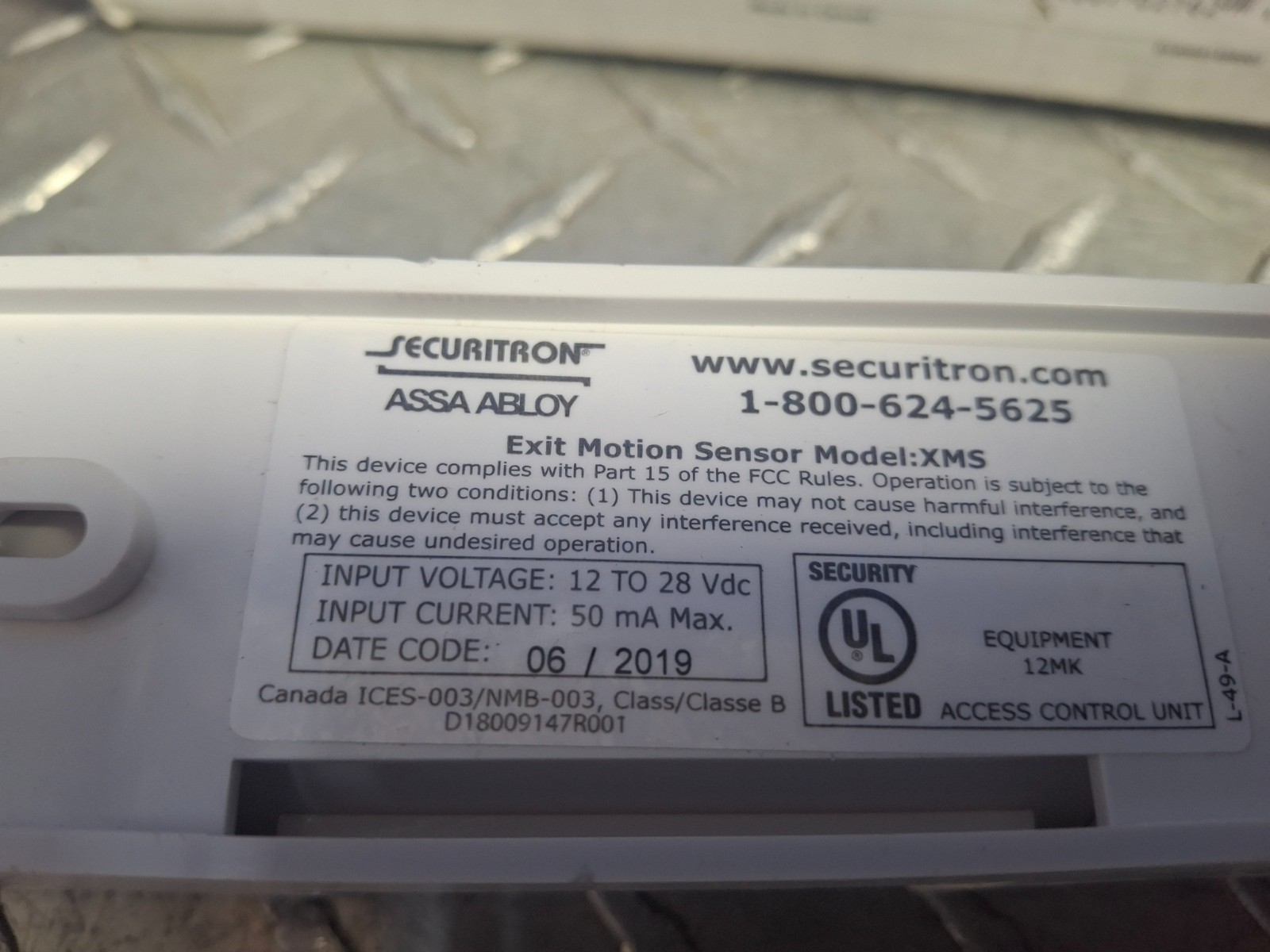 Securitron ASSA ABLOY XMS Passive Infrared Request-to-Exit Motion Sensor, 12/24V