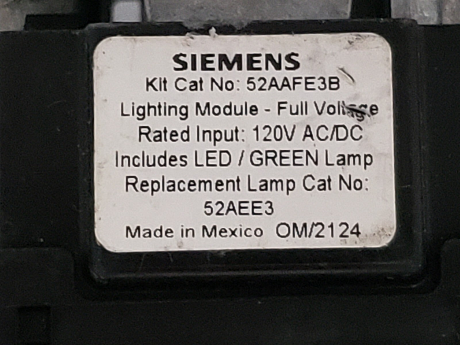 SIEMENS 52PL4E3XB PILOT LIGHT OILTIGHT 120VAC LED GREEN