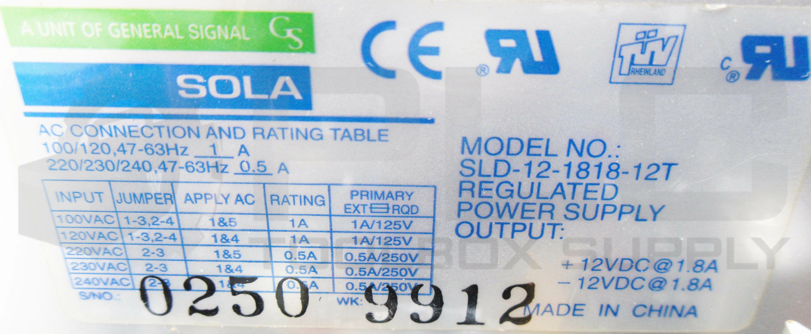 SOLA SLD-12-1818-12T POWER SUPPLY