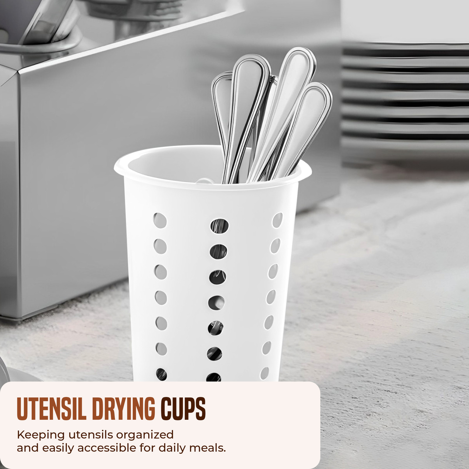 OCS Parts Perforated White Plastic Silverware and Utensil Drying Cups | Set of 3