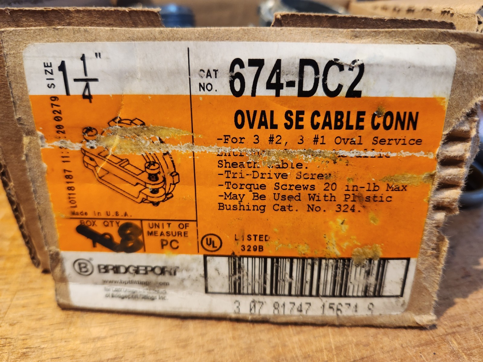 Box Of 8 NEW BRIDGEPORT 674-DC2 1/4″ SERVICE ENTRANCE OVAL CABLE CONNECTOR