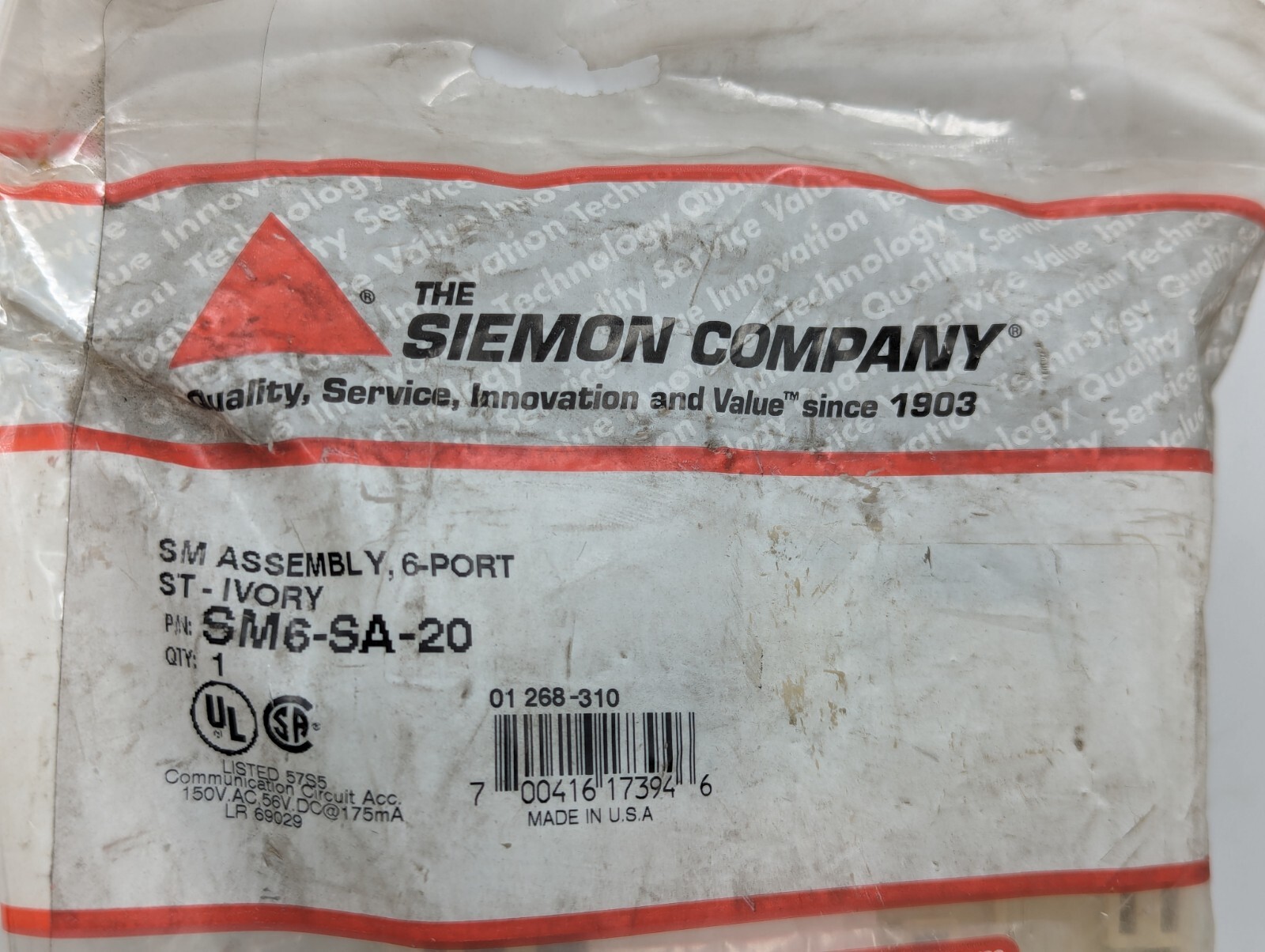 Siemon SM6 SA 20 SM Assembly Bezel 6-Port W/ST Fiber Adapters Ivory SM6SA20 New