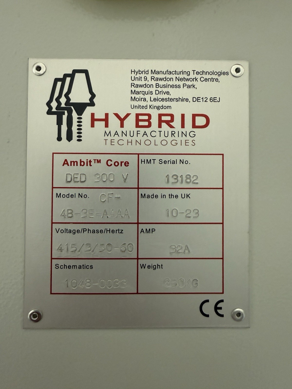 HYBRID MANUFACTURING TECHNOLOGIES CF-4B-3E-AAAA SINGLE PLATFORM AMBIT CNC
