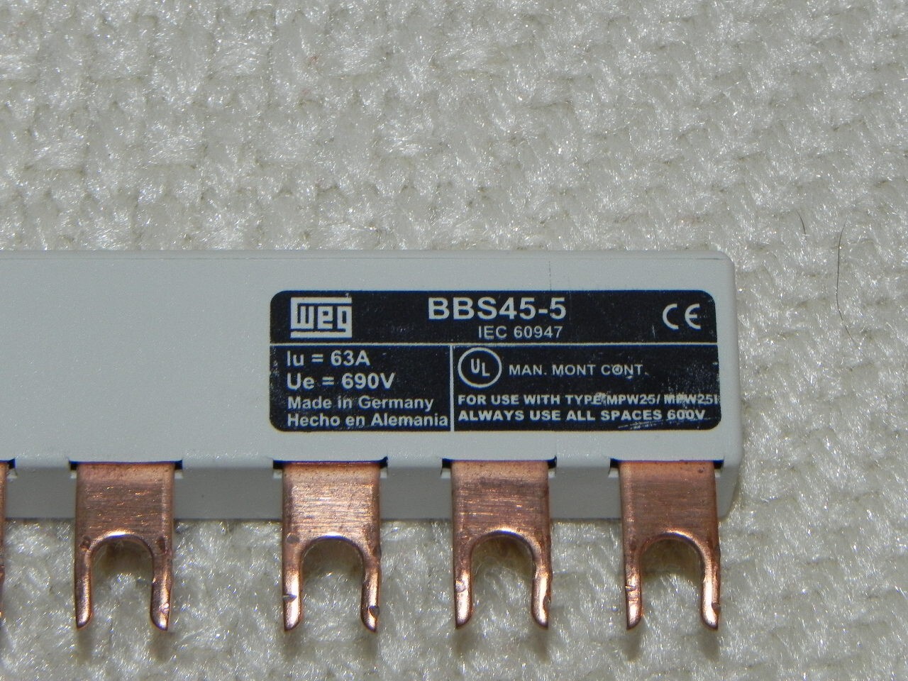 4) WEG BBS45-5, 1) BBS45-4 Distribution Bus Bar System WEG Mpw25 Motor Protector