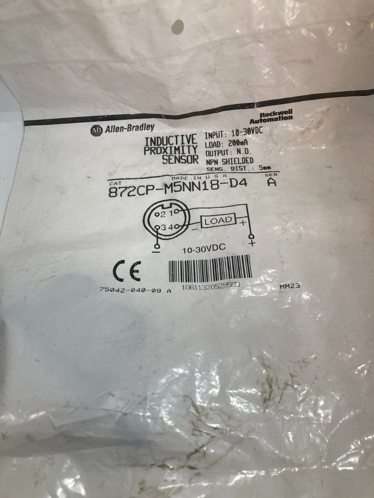 ALLEN BRADLEY 872CP-M5NN18-D4 INDUCTIVE PROXIMITY SEN 10-30VDC 200MA NO SE A NIB