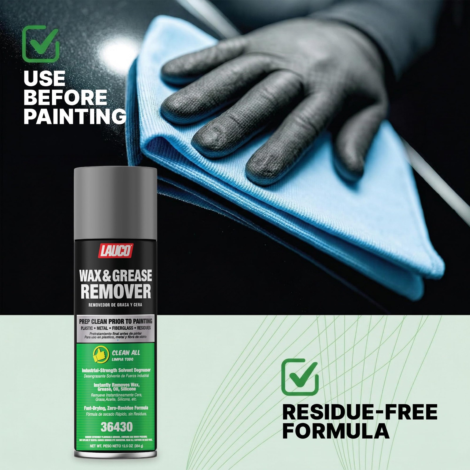 LAUCO Wax & Grease Remover Spray 13 oz, Pack of 2, Automotive Paint Prep