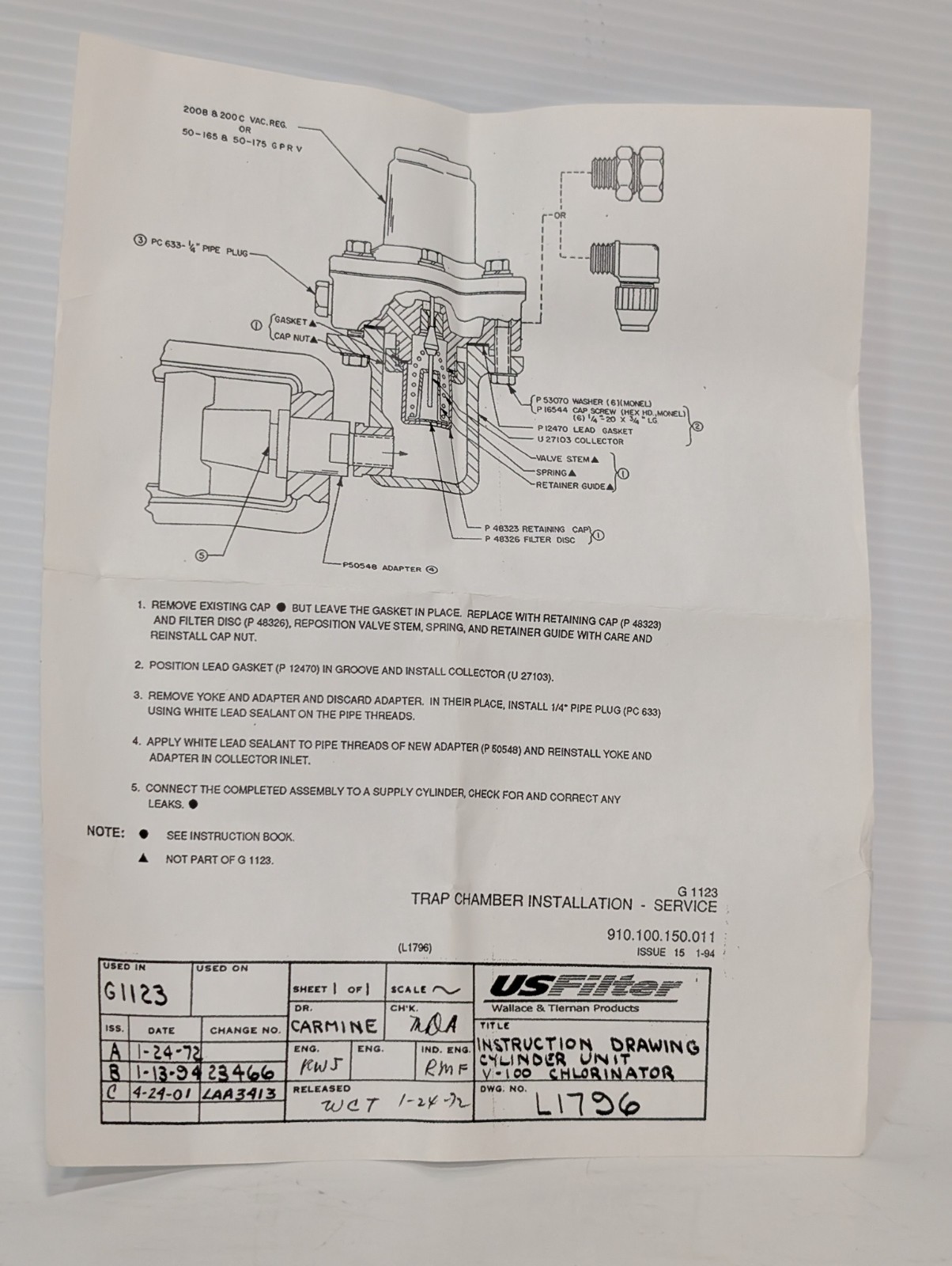 Wallace & Tiernan G1123 US Filter Industrial Trap Regulation Kit, P12470 Gasket