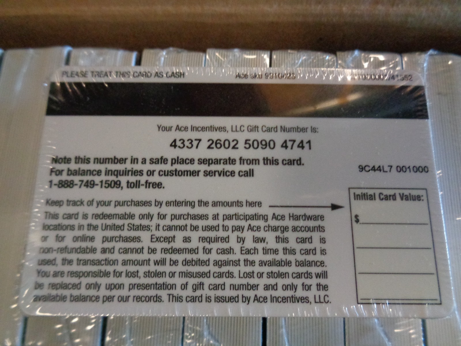 QTY=500: NO EXP DATE ACE HARDWARE The Helpful Place Gift Card ( $0 ) 9316423