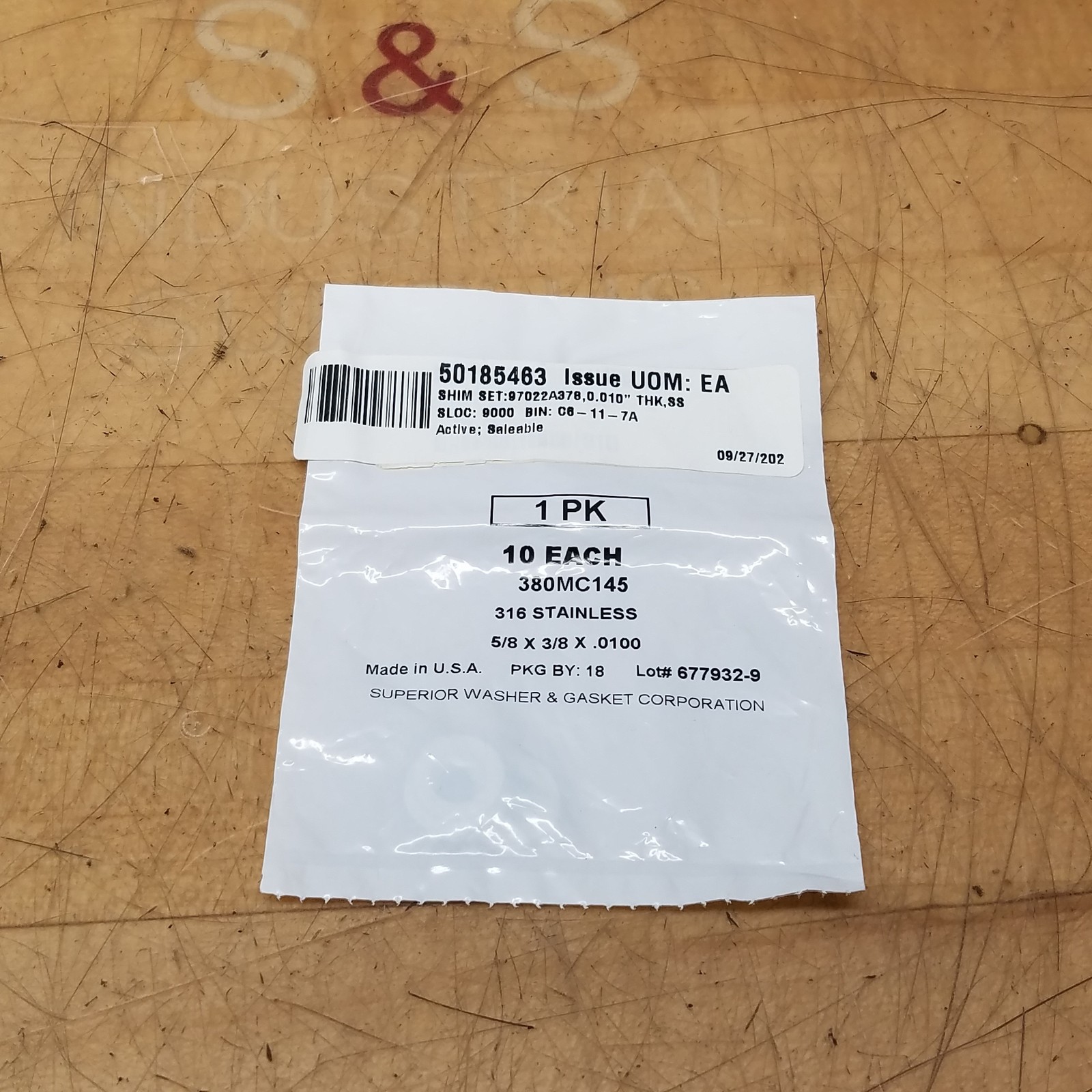 Superior Washers & Gasket Corp. 380MC145 Shim, 5/8″ x 3/8″, Pack of 10 – NEW