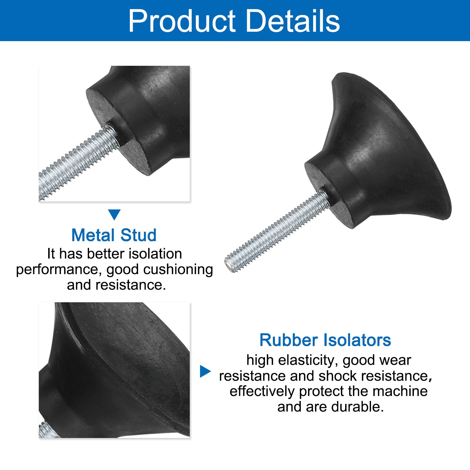 8Pcs Thread Levelling Feet, 1.97″x0.98″ with M6x35mm Studs, Black
