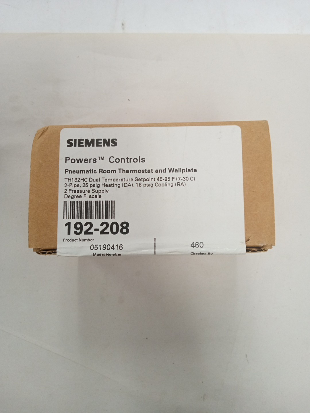 Siemens 192-208 Pneumatic Thermostat, Dual Temperature, Heating And Cooling, 2