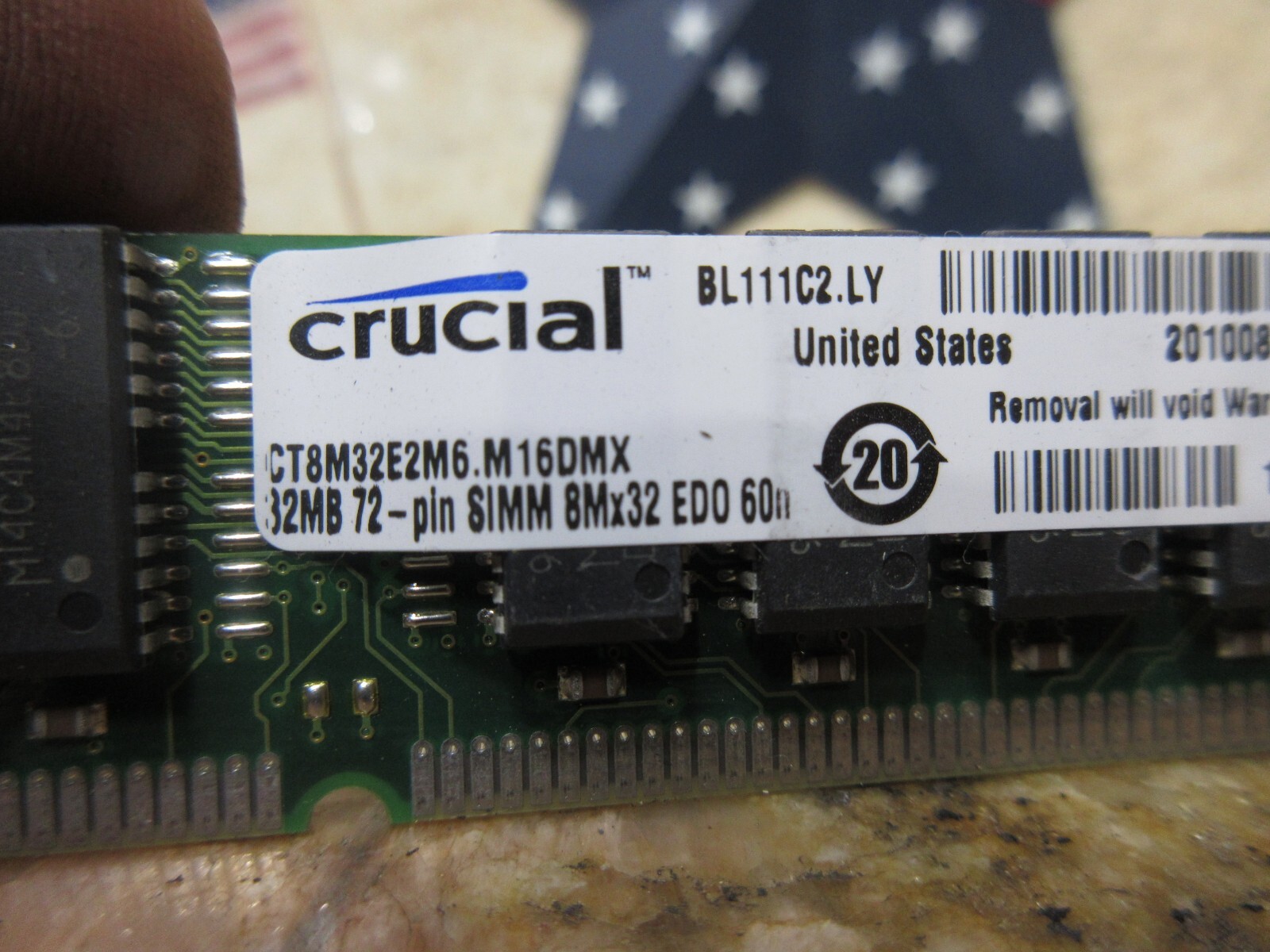 CRUCIAL MEMORY BOARD CT8M32E2M6.M16DMX 32MB 8MX32 ED0 60 8036E REV.B EACH 1