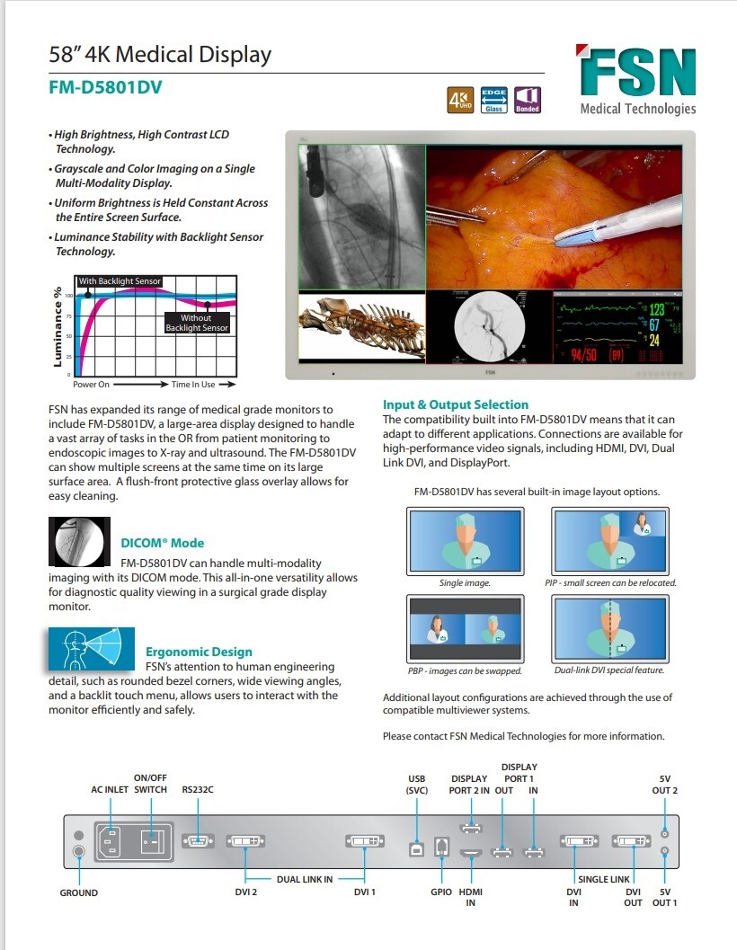 FSN FM-D5801DV 58-INCH 4K UHD SURGICAL LCD MONITOR