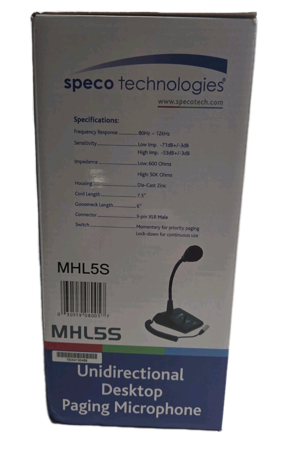 SPECO TECHNOLOGIES MHL5S Tabletop Microphone,Adjustable Gooseneck
