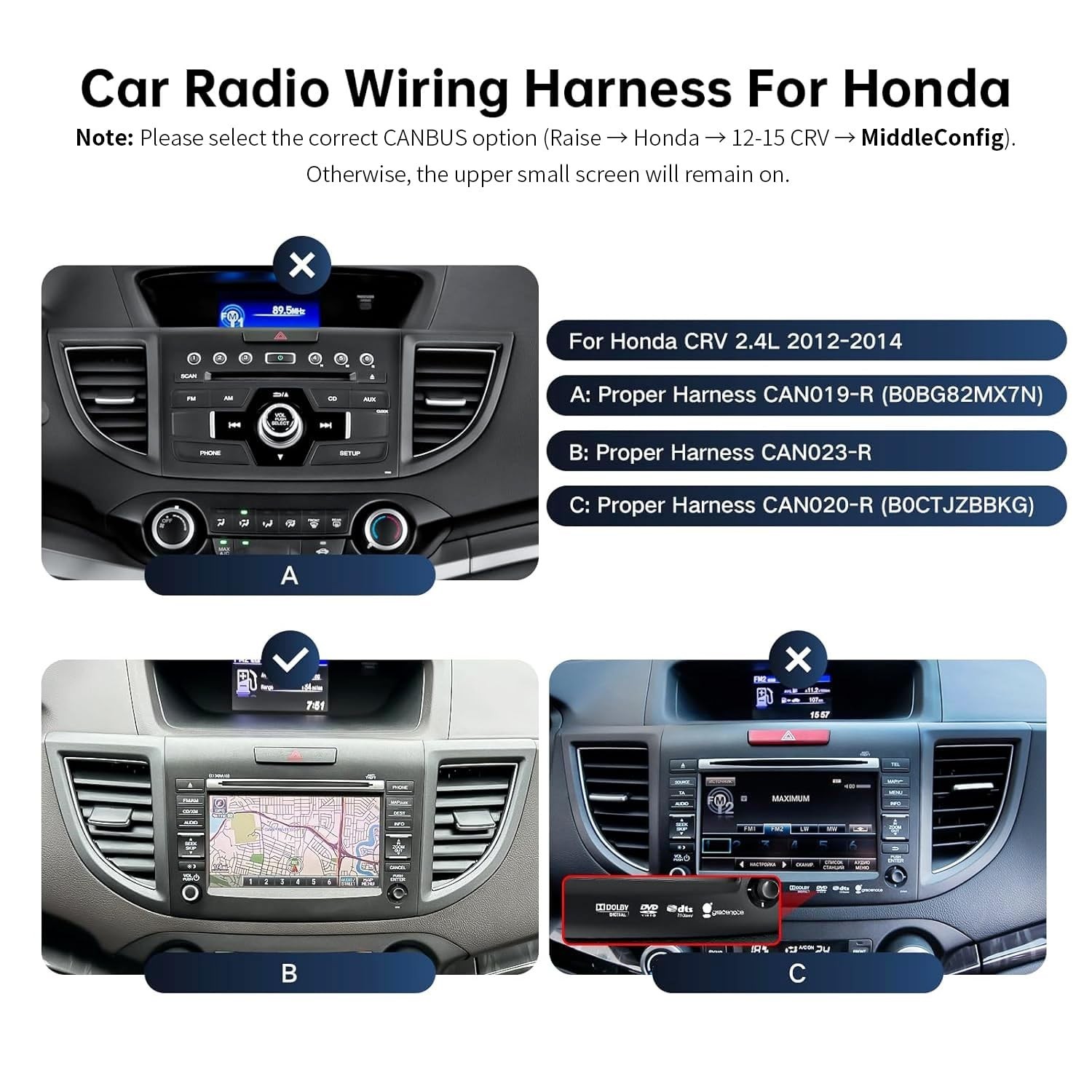 16PIN Car Radio Wiring Harness for Honda CR-V 2013-2014 2.4L, Aftermarket Ste…