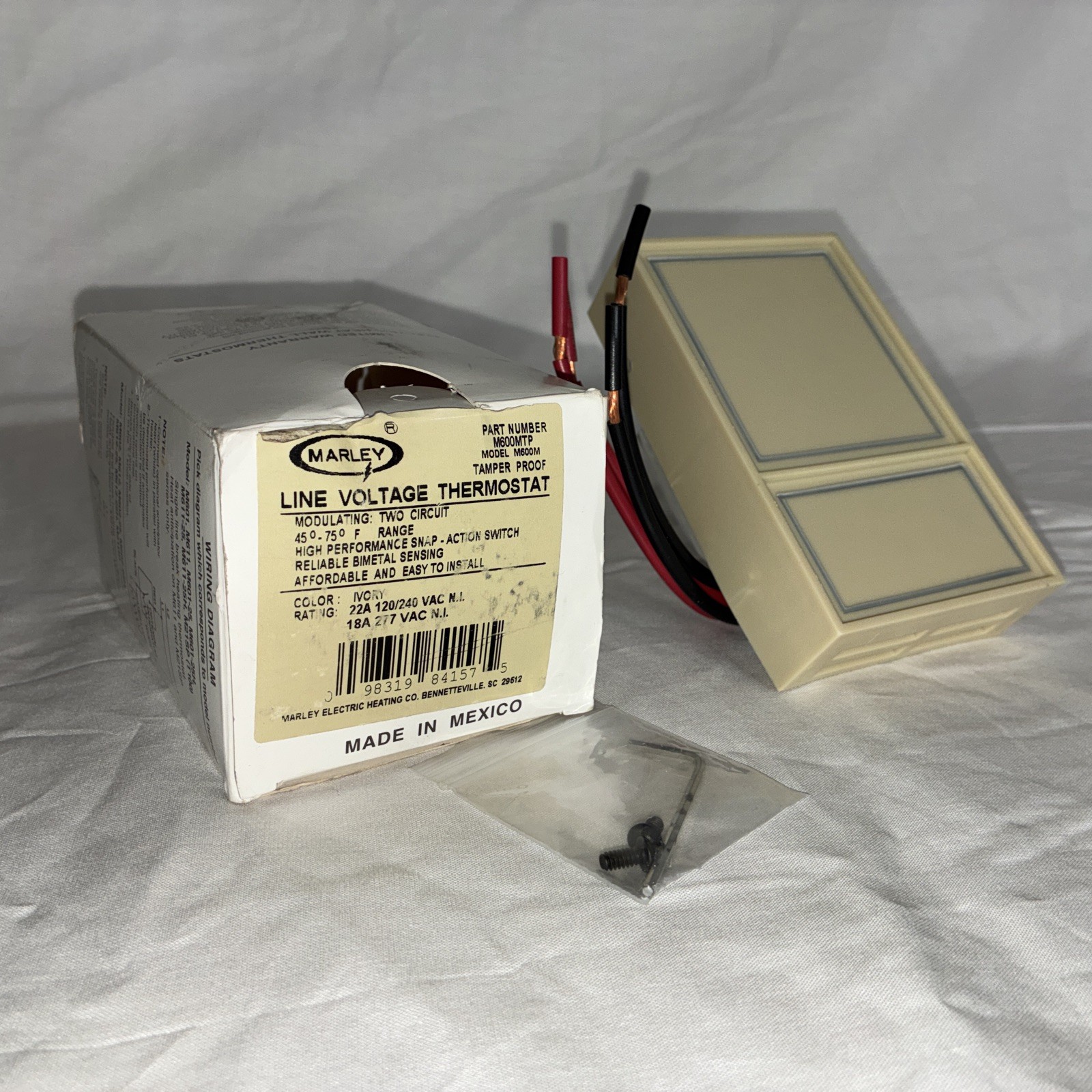 MARLEY LINE VOLTAGE THERMOSTAT TWO CIRCUIT 45F-75F Range Model M600M 120/240V