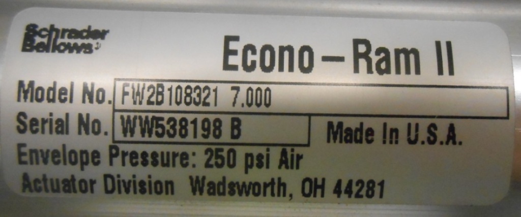 SCHRADER BELLOWS, AIR CYLINDER, ECONO-RAM II, FW2B108321 7.0″ STOKE, 2″ BORE