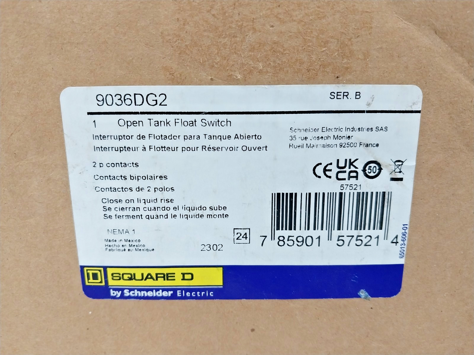 New Square D Open Tank Float Switch 9036DG2 SER. B (Factory Sealed)