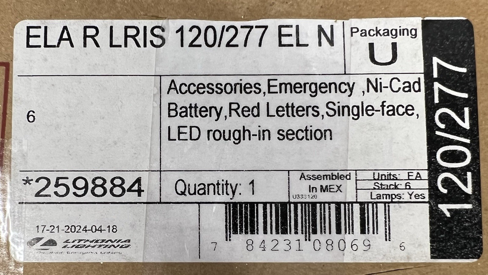 Lithonia Lighting ELA-R-LRIS-120/277-EL-N Red Single Face LED Rough-In Section